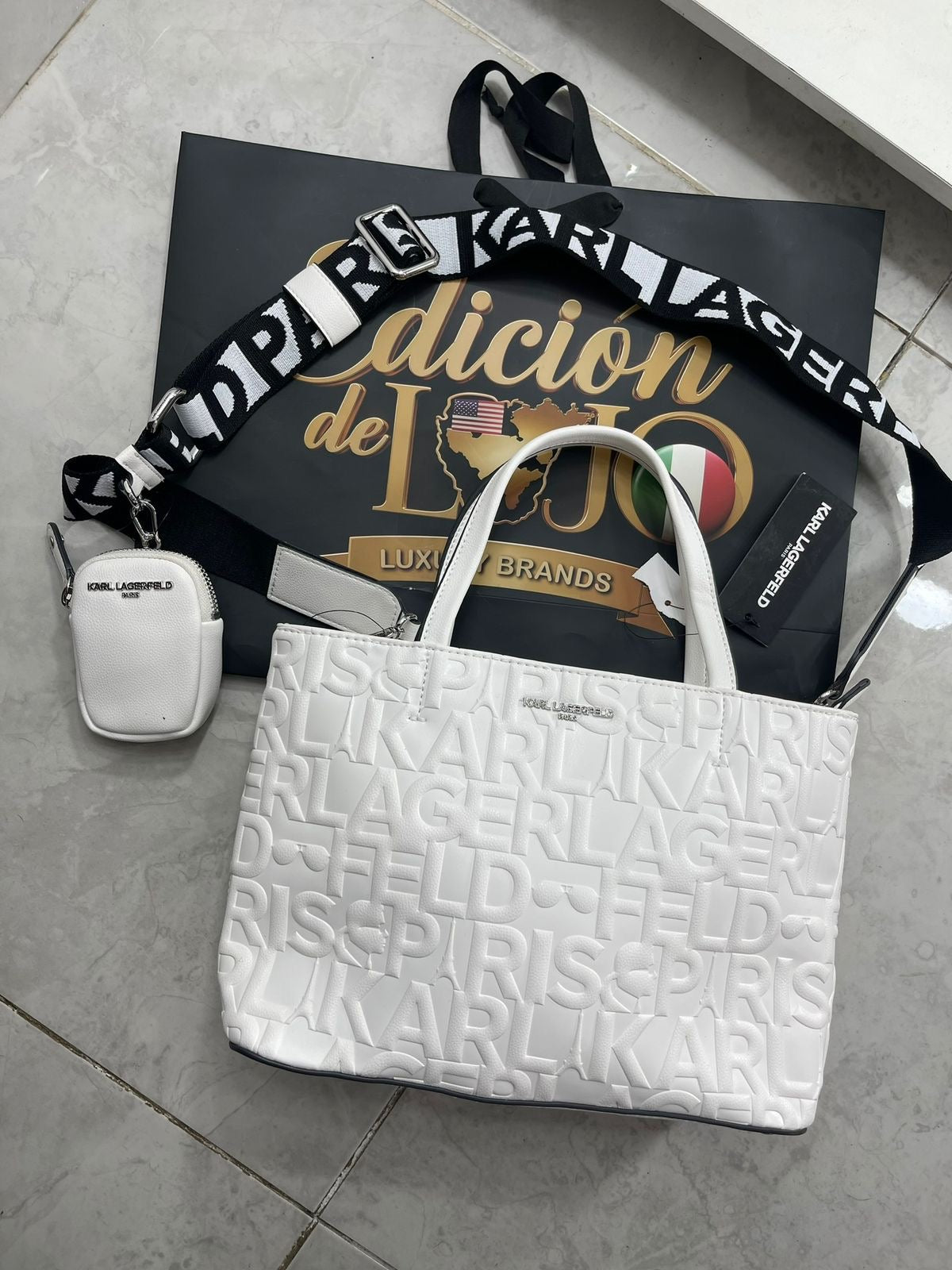👜 Cartera Tote Karl Lagerfeld Paris Blanca – Logo en Relieve